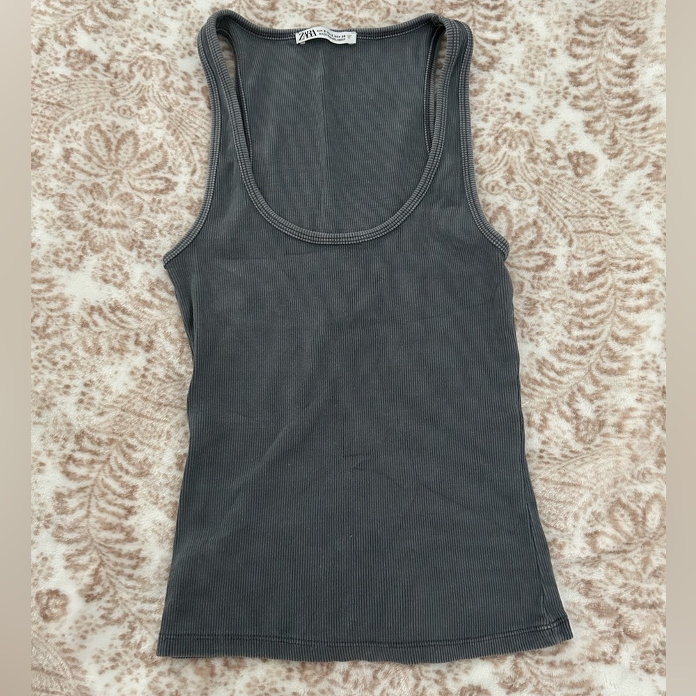 Dark grey ribbed Zara tank top
